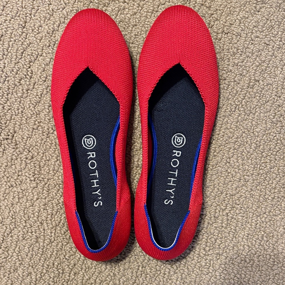 Rothy's Red Flats with Blue Trim
